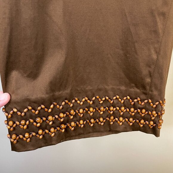 Jones New York CROP Capri Pants Womens 22W 2X Brown BEADED Trim STRETCH Zip - Picture 3 of 12